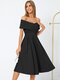 Dreamy Date Night Solid Overlay Off The Shoulder Pleated Dress - Black
