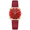 Trendy Elegant Women Wristwatch Rose Gold Alloy Case Leather Band Quartz Watches - Red