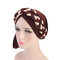 Women Soft Embroidered Headband Multicolor Twist Braid Turban Cancer Cap - Beige Brown