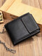 Men Genuine Leather Cow Leather Chain RFID Money Clips Card-slots Coin Purse Multifunction Wallet - Black