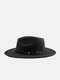 Unisex Woolen Felt Solid Color Strap Decoration Big Flat Brim Top Hat Fedora Hat - Black