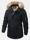 Mens Cool Style Cotton Thicken Plush Collar Windproof Warm Jackets - Black