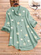 Daisy Print Colorful Button Plus Size Shirt - Green