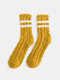 5 Pairs Women Coral Fleece Jacquard Two Stripes Thickened Warmth Socks - Yellow