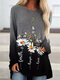 Calico Print Gradient Color Long Sleeve Loose Casual T-Shirt - Gray