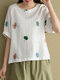 Flower Embroidery Short Sleeve O-neck Loose T-shirt For Women - White