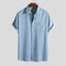 Mens Holiday Casual Colorful Stripe Printed Chest Pocket Beach Loose Short Sleeve Shirts - Sky Blue