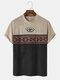 Herren-T-Shirts mit Stammesmuster und geometrischem Muster, Patchwork, strukturiert, kurzärmelig - Schwarz