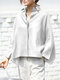Plain Lapel Loose High-low Hem Long Sleeve Casual Shirt - White