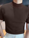 Mens Japan Half-collar Solid Short Sleeve T-shirt - Brown