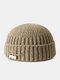 Unisex Acrylic Knitted Solid Color Letter Decorative Pin Dome All-match Warmth Brimless Beanie Landlord Cap Skull Cap - Mocha Color