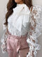 Lace Hollow Out Bowknot Tie Long Puff Sleeve Vintage Blouse - White
