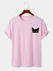 Mens Sample Cartoon Cat Graphic Casual Cotton Short Sleeve T-Shirt - Pink