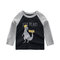 Boy's Dinosaur Print Long Sleeves Patchwork Casual T-shirt For 2-10Y - Black