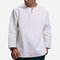 Mens National Style Solid Color Long Sleeve Cotton Brief Loose Casual T shirt - White