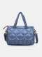 Women Fashion Nylon Cotton Stuffing Large Capacity Tote Shoulder Crossbody Bag Handbag - Blue