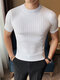 Camiseta de manga corta de punto acanalado liso para hombre - Blanco