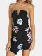 Floral Print Asymmetrical Slit Short Casual Romper for Women - Black