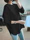 Camiseta holgada de manga larga con dobladillo redondeado liso Cuello - Negro