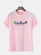 Mens Multi Color Mushroom Print O-Neck Community Spirit Short Sleeve T-Shirts - Pink