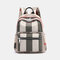 Women Striped Color Block Large Capacity Anti-theft Backpack - Khaki