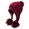 महिलाओं के घुटने की टोपी और दस्ताने सर्दियों सेट टोपी कान फ्लैप के साथ सेट करें बेनी टोपी अशुद्ध फर पोम पोम के साथ - #01