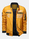 Mens Letter Embroidered Stand Collar Zipper Up Causal Varsity Jacket - Yellow
