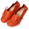LOSTISY Women Large Size Floral Embroidery Stitching Soft Flats Leather Loafers - Orange
