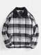 Mens Plaid Woolen Cotton Button Thick Casual Lapel Jacket With Side Pockets - Black