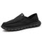 Men Breathable Ice Silk Cloth Stitching Slip On Driving Casual Flats - Black