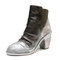 SOCOFY Metallic Color Splicing Chunky Heel Elastic Band Genuine Leather Boots - Gray Green