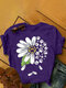 Daisy Floral Printed Short Sleeve O-neck T-shirt - Purple