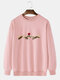Mens 100% Cotton Hands Rose Pattern Print Solid Color Loose Daily Sweatshirt - Pink
