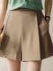 Solid Pocket Ruched Zip Casual Shorts - Beige