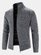 Mens Knitted Stand Collar Zip Up Casual Cardigans With Slant Pocket - Dark Gray
