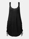 Backless Knitted O-neck Sleeveless Solid Color Drawstring Sexy Tank Top - Black