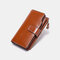 Women Genuine Leather RFID Anti Theft Oil Wax 6.3 Inch Phone Long Wallet Purse - Brown