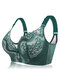 Plus Size Push Up Lace Gather Embroidery Side Support Bras - Green