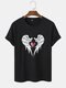 100% Cotton Mens Wing Heart Pattern Short Sleeve T-Shirt - Black