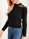 Solid Color Knitted Crossed Design Long Sleeve Casual Sweater for Women - Black