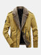 Mens Vintage Corduroy Solid Color Thicken Fleece Lapel Casual Warm Jacket - Khaki