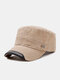 Men Washed Cotton Letter Dark Pattern Metal Label Outdoor Casual Sunshade Military Cap Flat Cap - Khaki