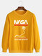 Mens Space Graphic Print Solid Color Casual Loose Pullover Sweatshirts - Yellow