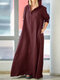 Vintage Solid Color Hooded Plus Size Maxi Dress - Red