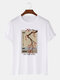 Camisetas de manga corta de algodón con estampado de flores de cerezo japonesas para hombre - Blanco