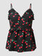 Cherry Print Tiered Adjustable Strap Open Back Cami - Black