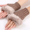 Women Winter Warm Knitted Thicken Fingerless Gloves Artificial Rabbit Hair Half Finger Sleeve - Dark Brown
