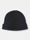Unisex Knitted Solid Color Striped Jacquard All-match Brimless Beanie Landlord Cap Skull Cap - Black
