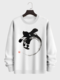 Mens Chinese Character Ink Print Crew Neck Pullover Sweatshirts - White