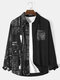 Mens Hand Painted Patchwork Button Up Street Long Sleeve Shirts - Black